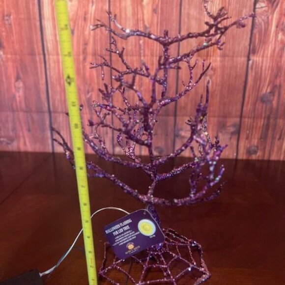 Purple Halloween Flashing Tree With Spider Web Base & LED Lights - Picture 4 of 7
